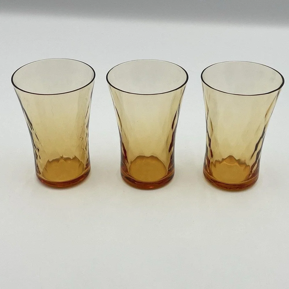 Vintage 1960s Amber Glass‎ Tumblers Set of 3 3.25